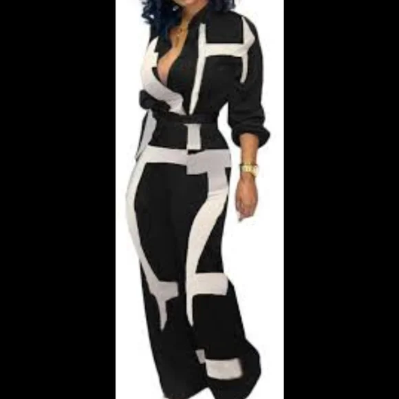 Tbahhir Pants Jumpsuits Womens Black And White Colorblock